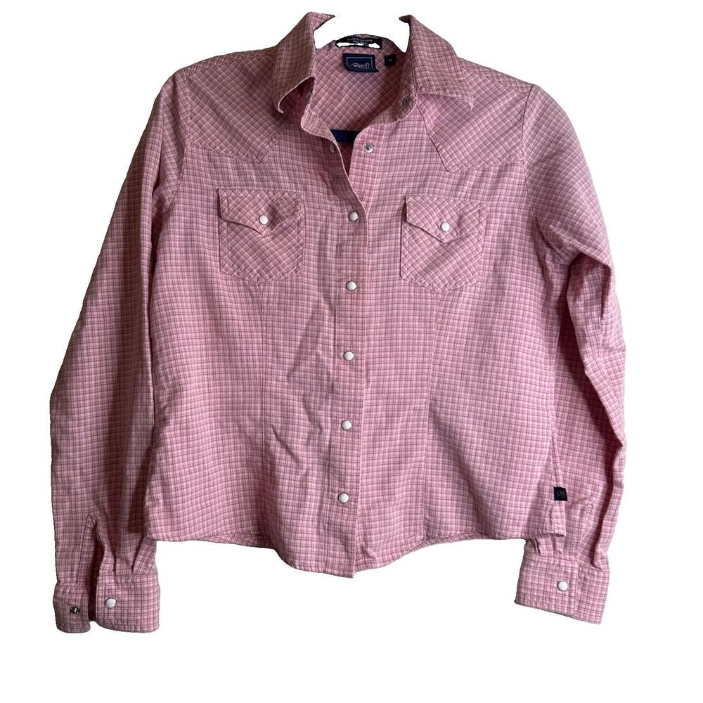 Cruel Girl Womens pink plaid Western Pearl Snap Long Sleeve Shirt Medium